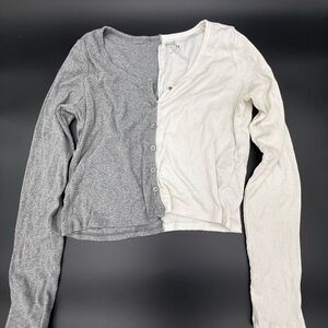 Y2K Hollister Gray and Cream Ribbed Button Henley